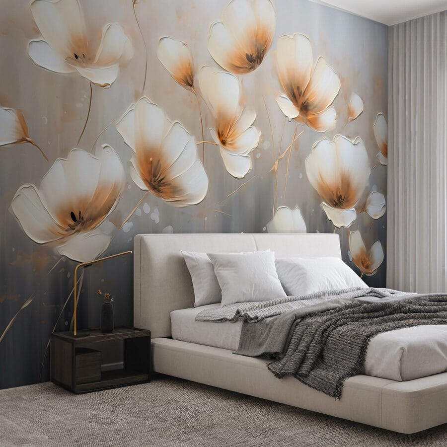 Peinture de fleurs sur fond gris