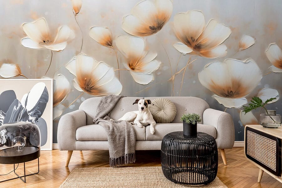 Peinture de fleurs sur fond gris