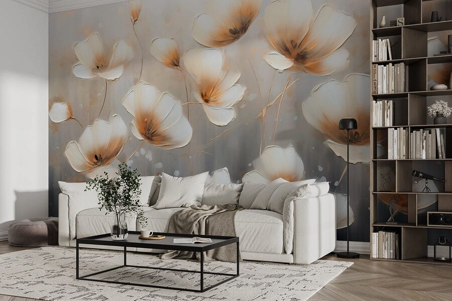 Peinture de fleurs sur fond gris