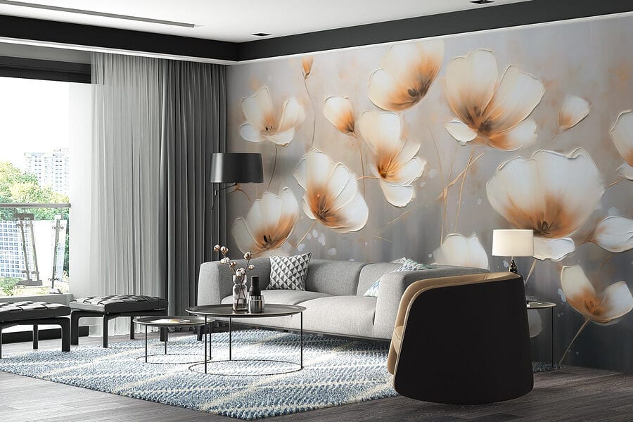 Peinture de fleurs sur fond gris