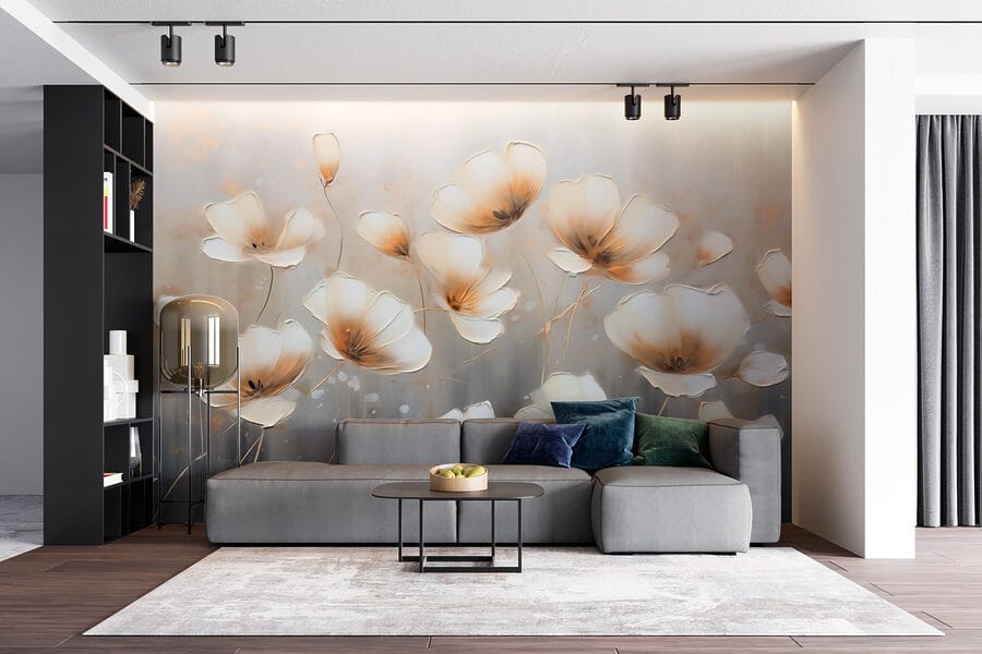 Peinture de fleurs sur fond gris