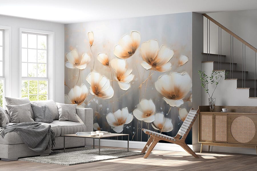Peinture de fleurs sur fond gris