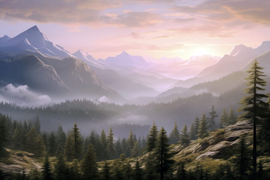 Papier peint Paysage de montagnes et d'arbres – Image 7