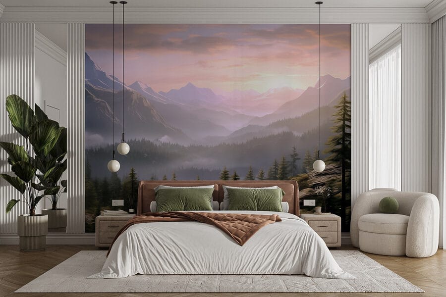 Papier peint Paysage de montagnes et d'arbres – Image 2