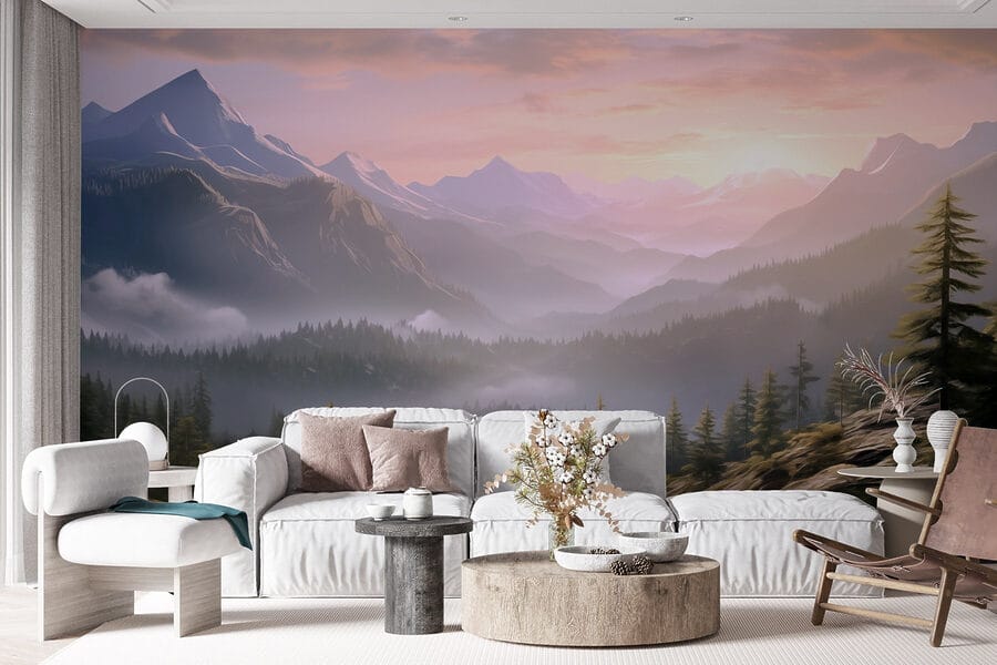 Papier peint Paysage de montagnes et d'arbres – Image 6