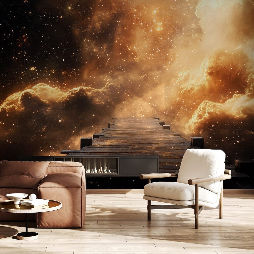 Wooden bridge leading to clouds Wooden bridge leading to clouds