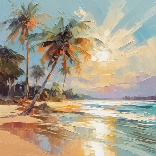 Peinture d'une plage avec des palmiers Peinture d'une plage avec des palmiers