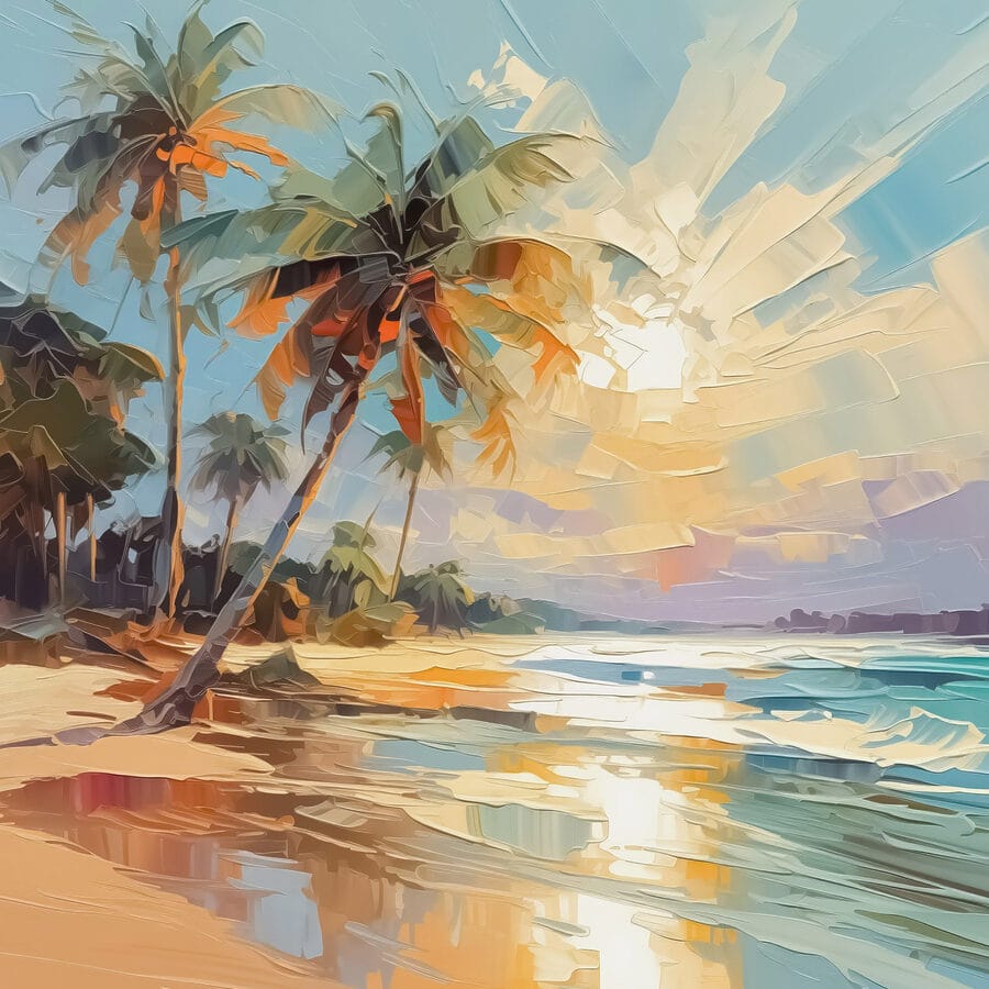 Peinture d'une plage avec des palmiers