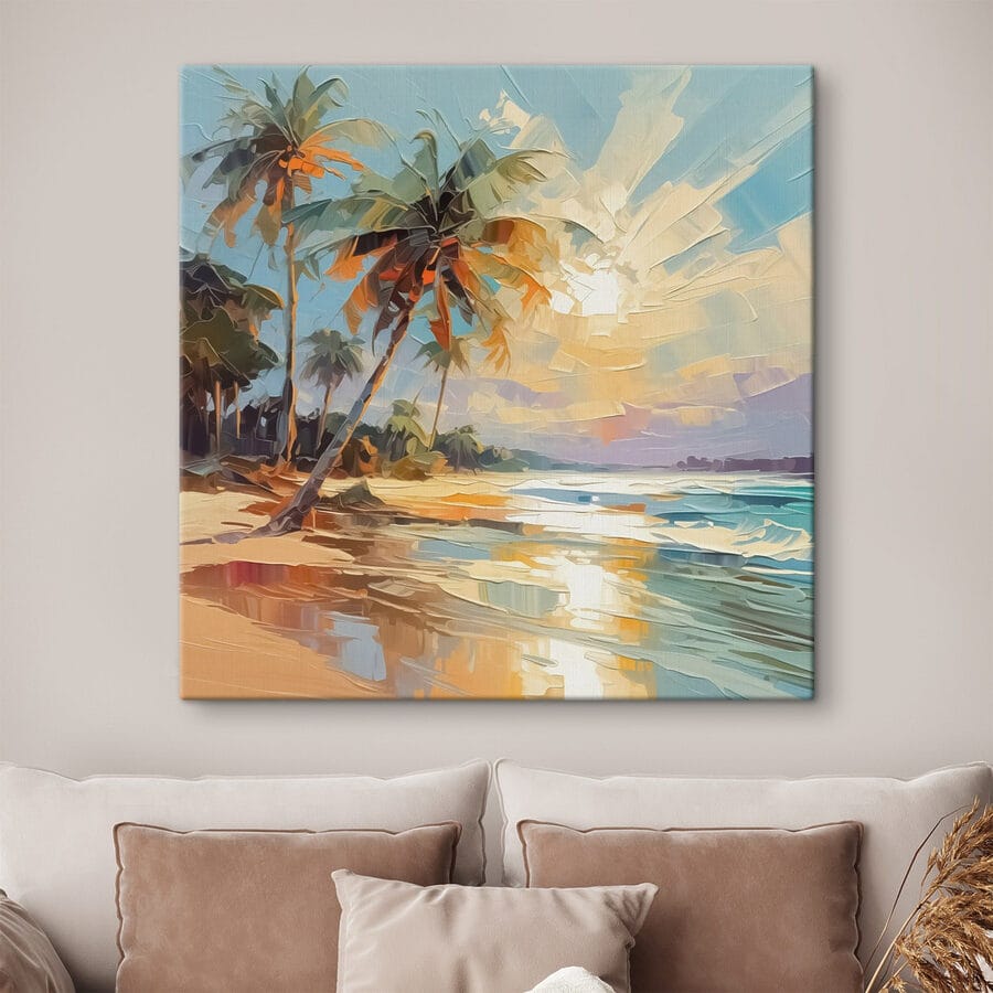 Peinture d'une plage avec des palmiers