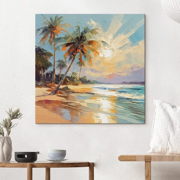 Peinture d'une plage avec des palmiers Peinture d'une plage avec des palmiers