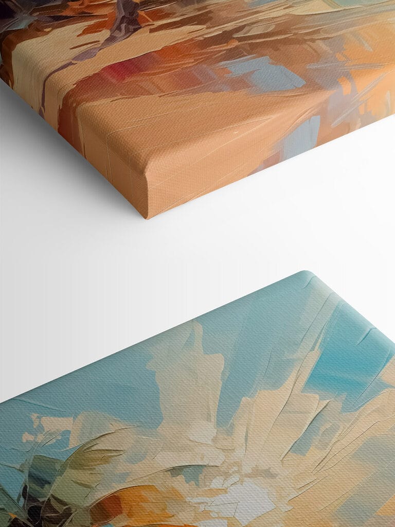 Painting of a beach with palm trees