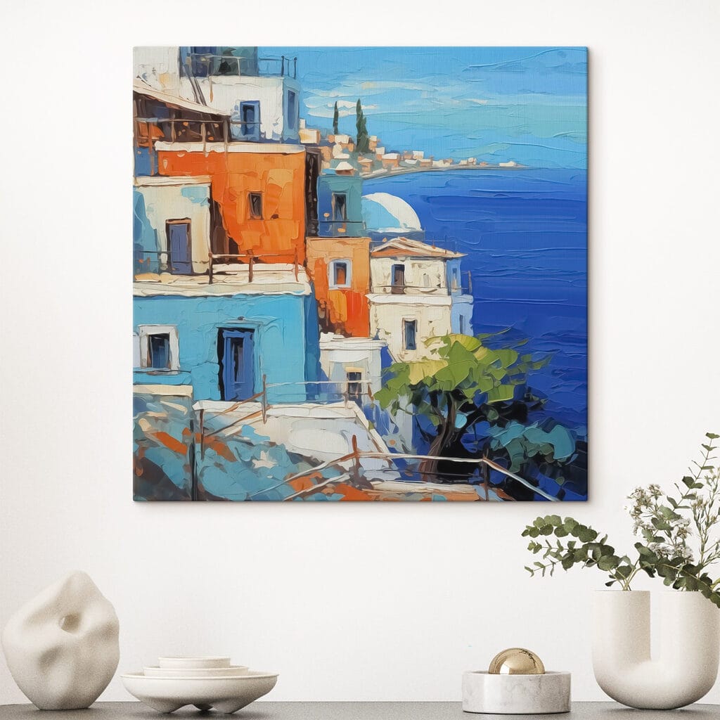 Painting of a city by the water