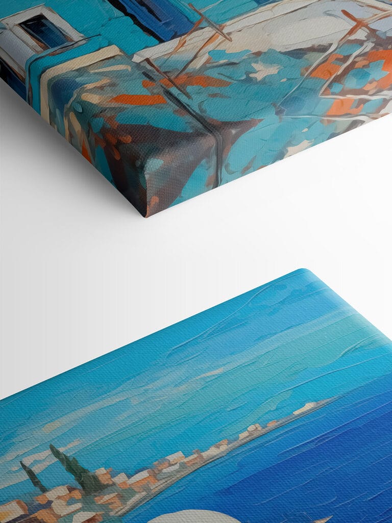 Painting of a city by the water