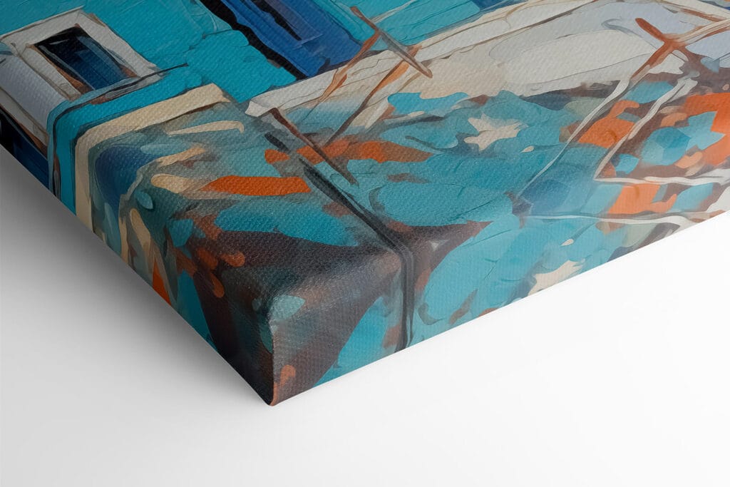 Painting of a city by the water