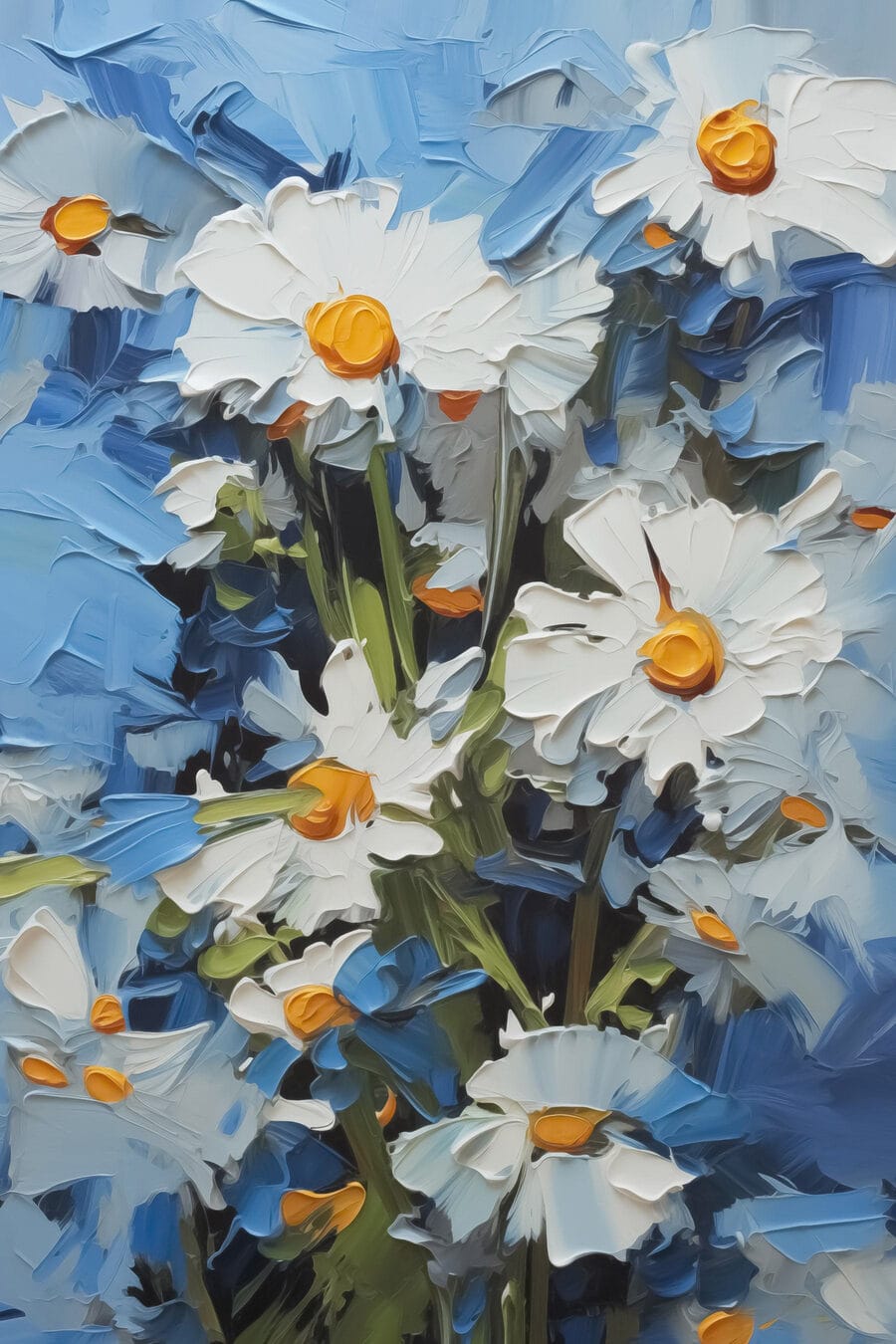 Marguerites lumineuses sur fond bleu