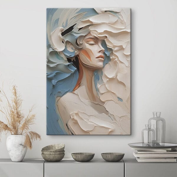 Peinture d'une femme avec de la peinture blanche et bleue Tableaux Peinture d'une femme avec de la peinture blanche et bleue