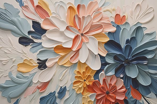 Des fleurs colorées dans une œuvre d'art texturée Des fleurs colorées dans une œuvre d'art texturée