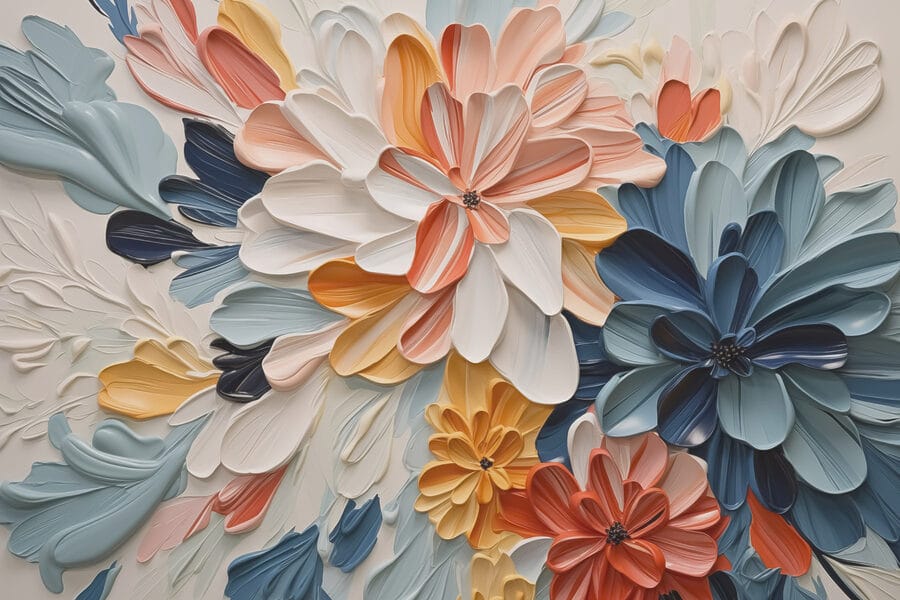 Des fleurs colorées dans une œuvre d'art texturée