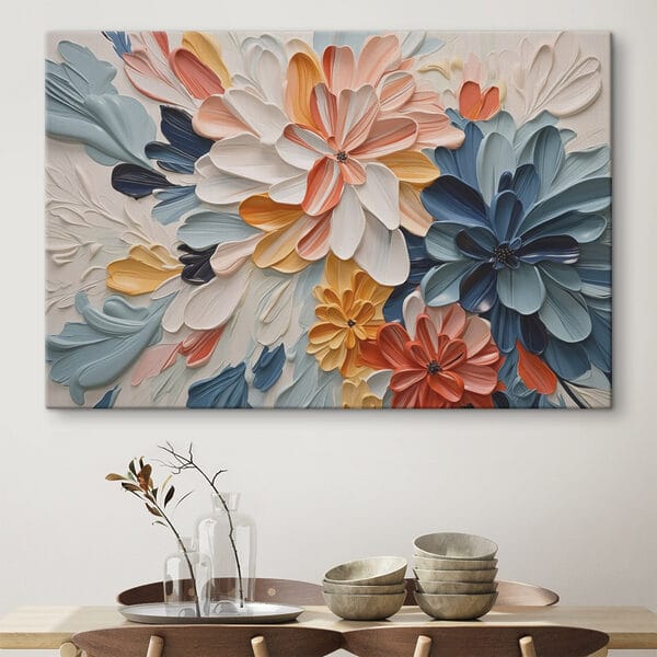 Des fleurs colorées dans une œuvre d'art texturée Des fleurs colorées dans une œuvre d'art texturée