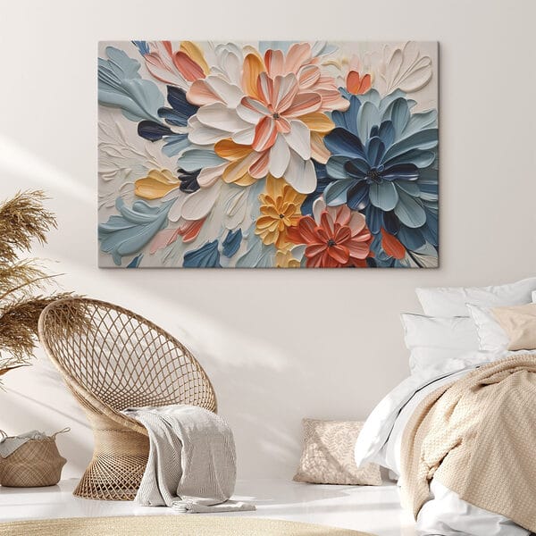 Des fleurs colorées dans une œuvre d'art texturée Des fleurs colorées dans une œuvre d'art texturée