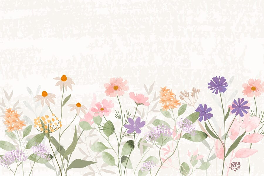 Rangée de fleurs avec feuilles