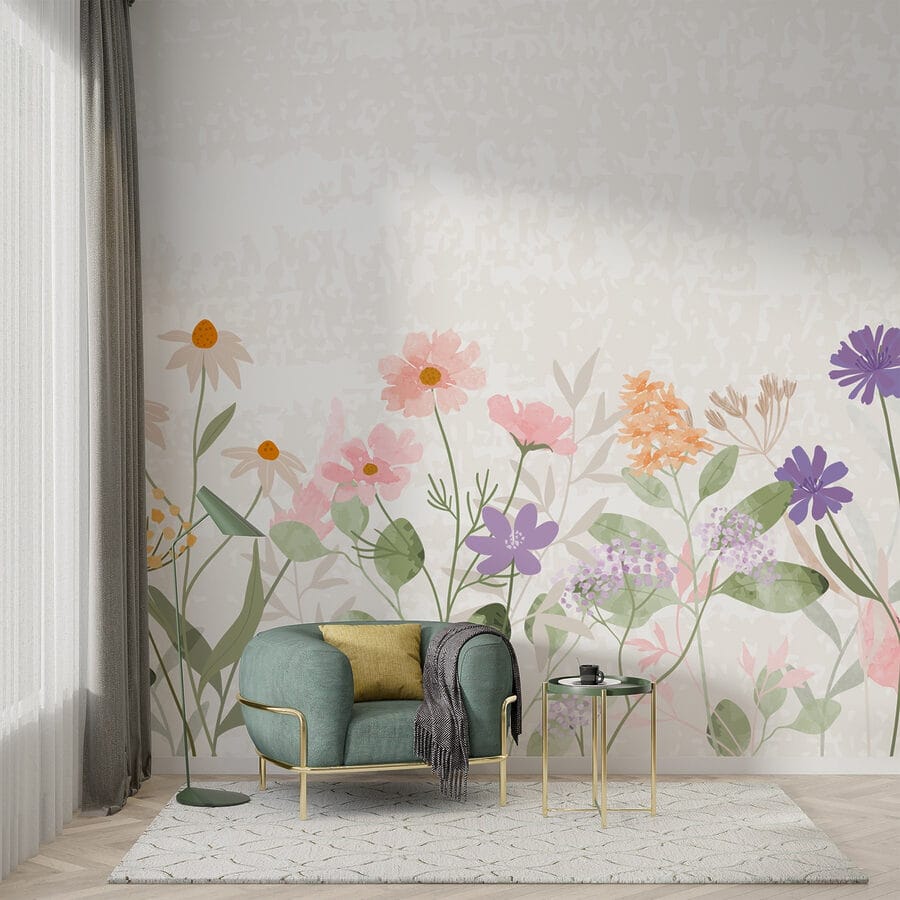 Rangée de fleurs avec feuilles