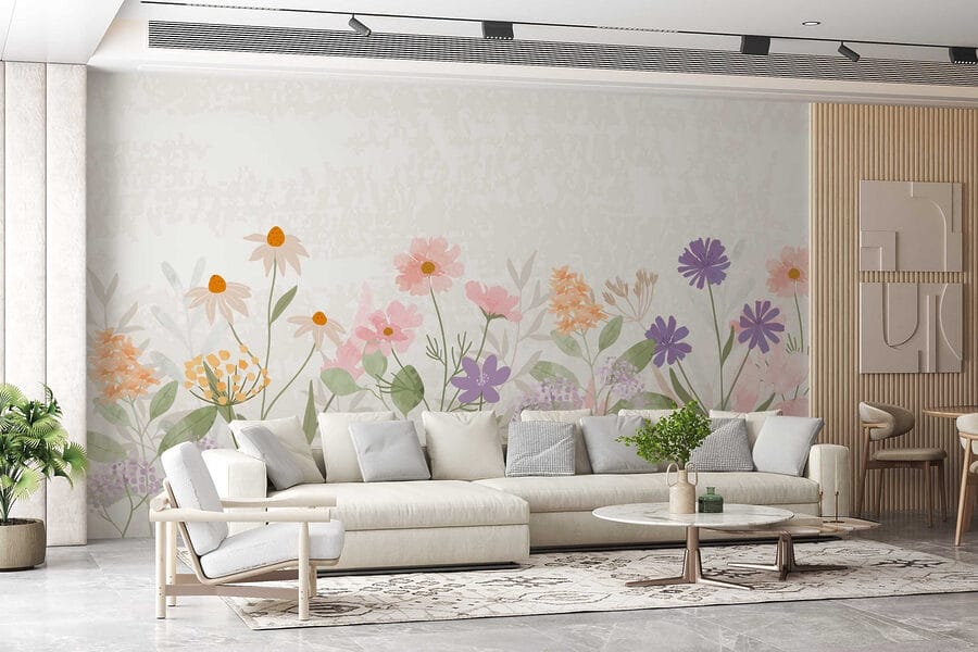 Rangée de fleurs avec feuilles