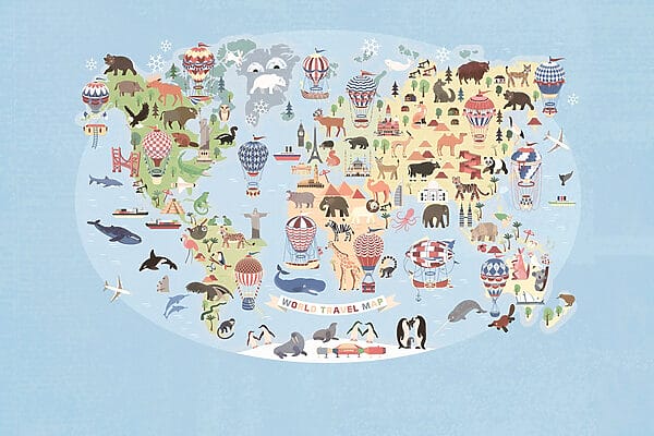 Carte du monde avec animaux Carte du monde avec animaux