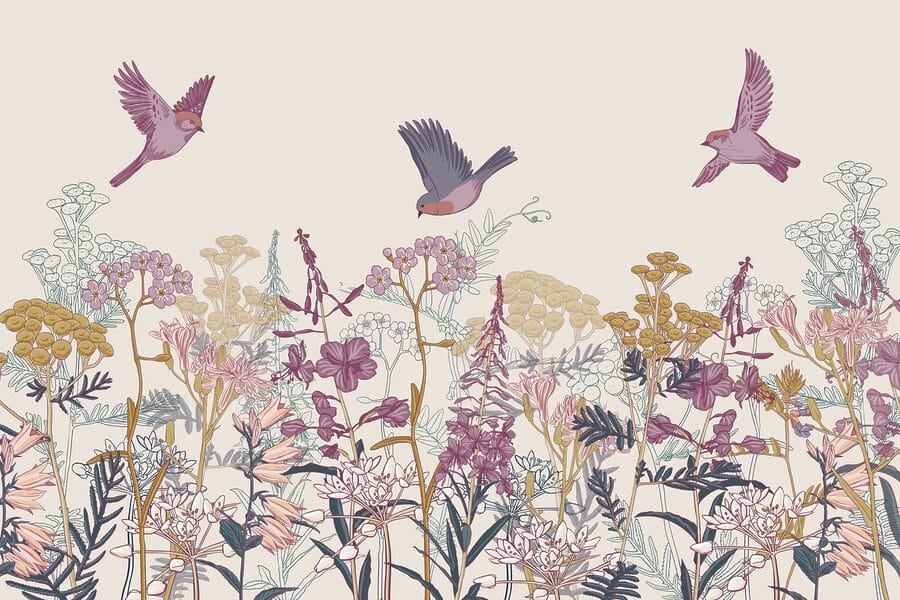 Papier peint Oiseaux volant au-dessus des fleurs – Image 4