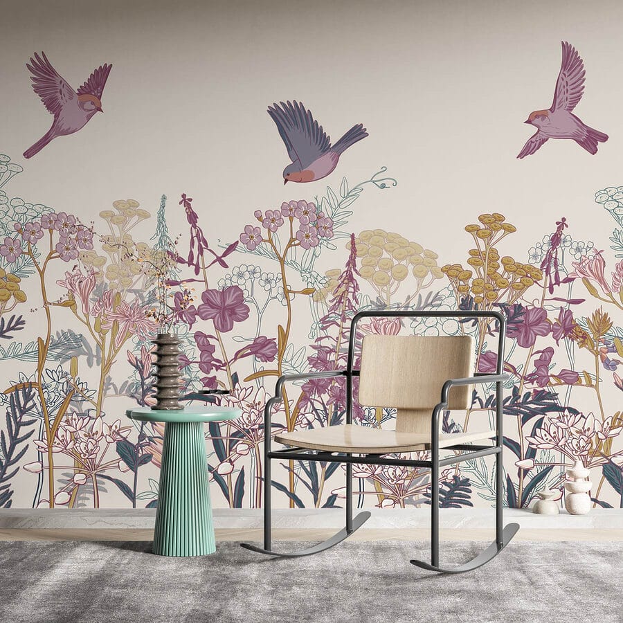 Papier peint Oiseaux volant au-dessus des fleurs – Image 2