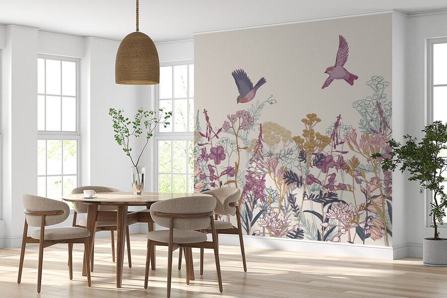 Papier peint Oiseaux volant au-dessus des fleurs – Image 3