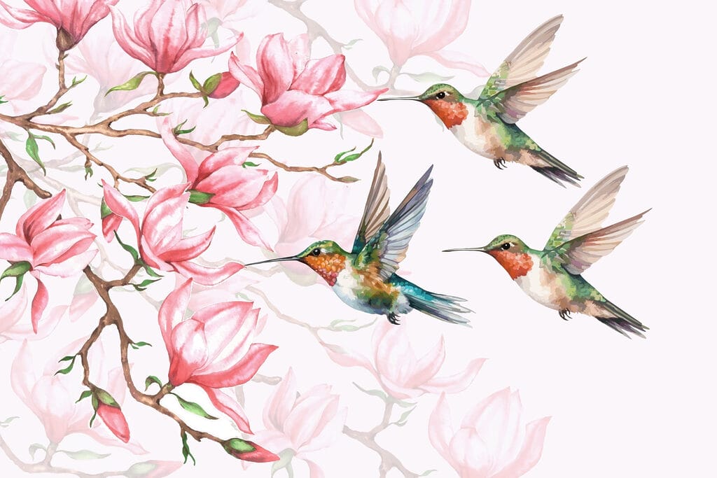 Groupe de colibris volant à côté de fleurs Groupe de colibris volant à côté de fleurs