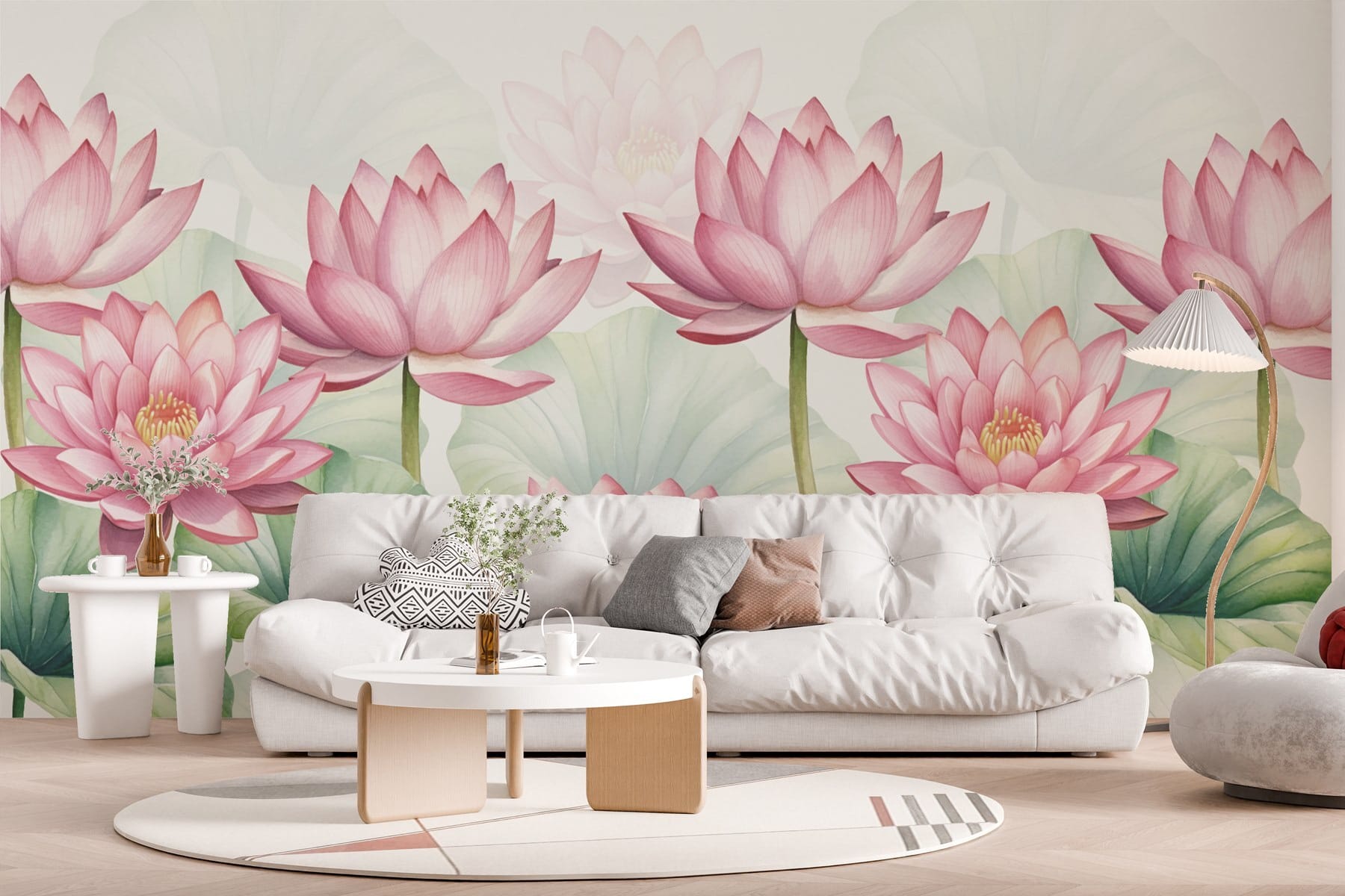 Group of pink flowers with green leaves