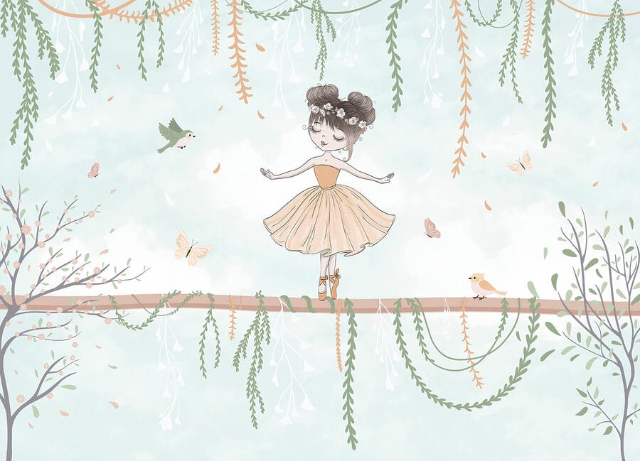 Dessin humoristique d'une fille sur une branche