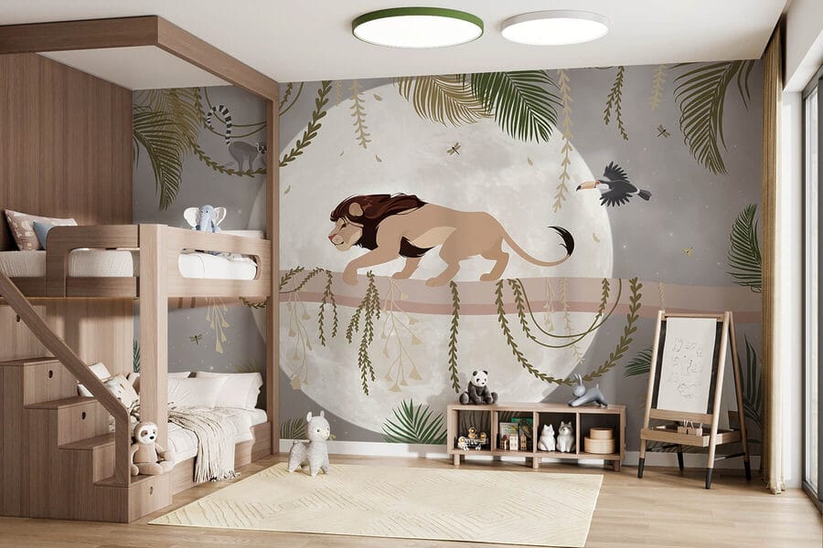 Lion sur une branche d'arbre