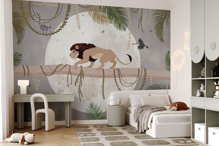 Lion sur une branche d'arbre