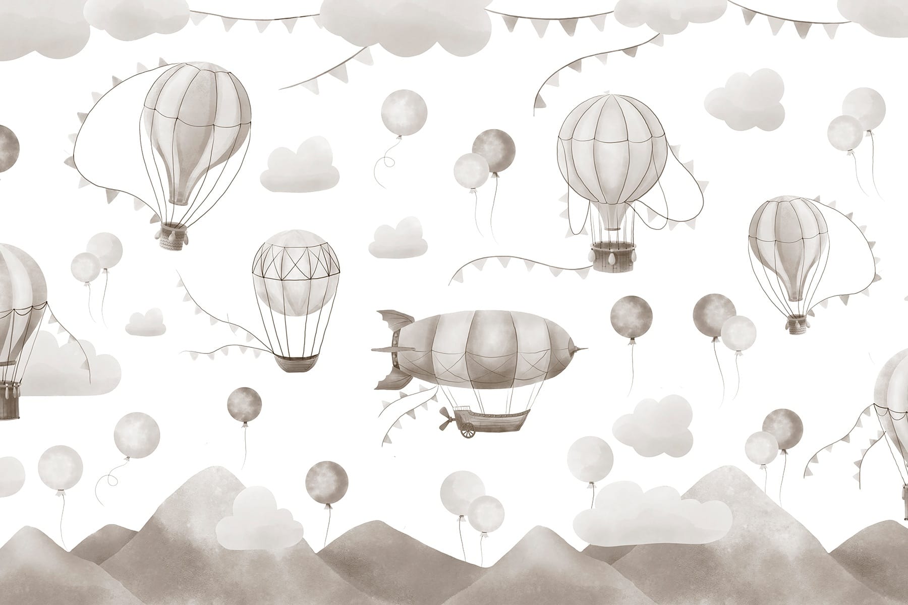 Motif de montgolfières et de montagnes w08765v1p - Motif de montgolfières et de montagnes