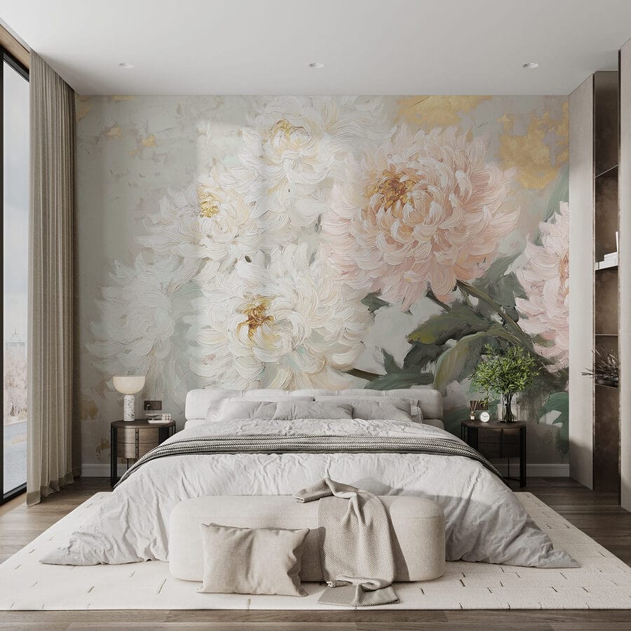 Peinture de fleurs sur une surface blanche