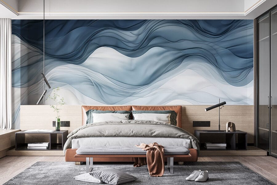Tissu ondulé bleu et blanc