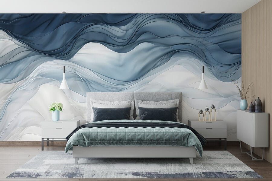 Tissu ondulé bleu et blanc