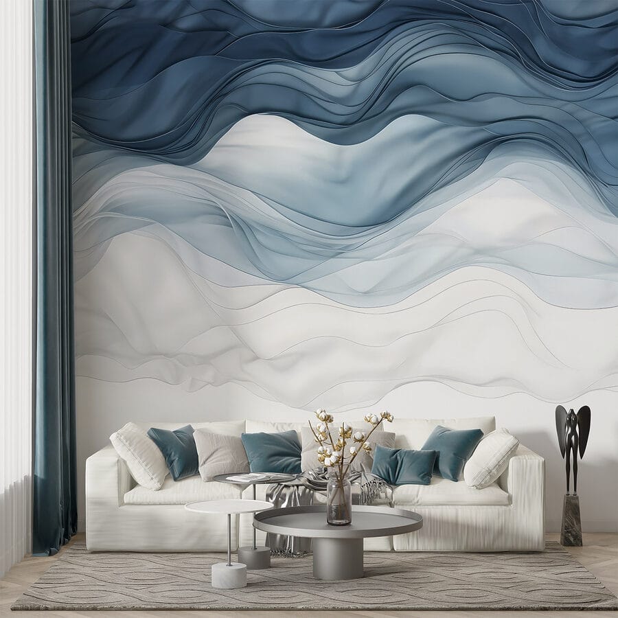 Tissu ondulé bleu et blanc