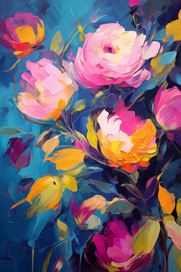 Peinture de fleurs sur fond bleu Peinture de fleurs sur fond bleu