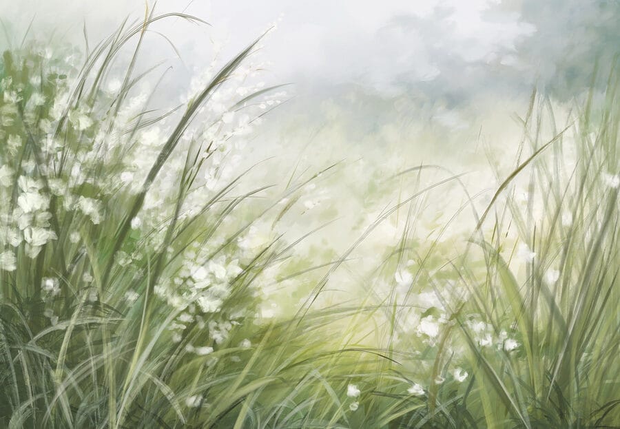 Peinture d'un champ d'herbe