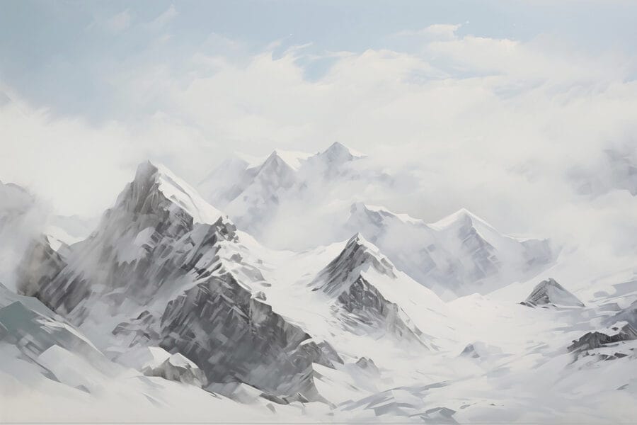 Papier peint Chaîne de montagnes enneigées avec nuages – Image 4
