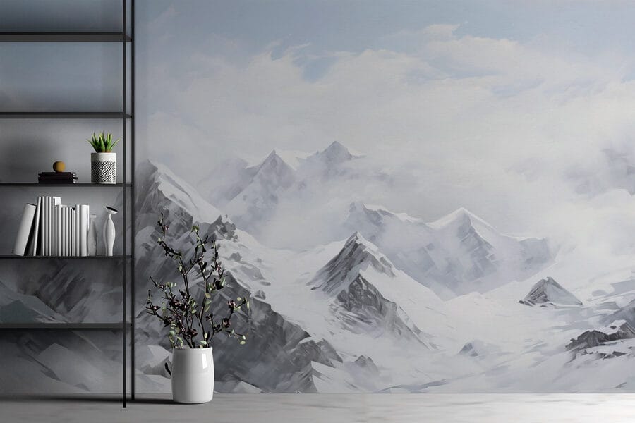 Papier peint Chaîne de montagnes enneigées avec nuages – Image 3