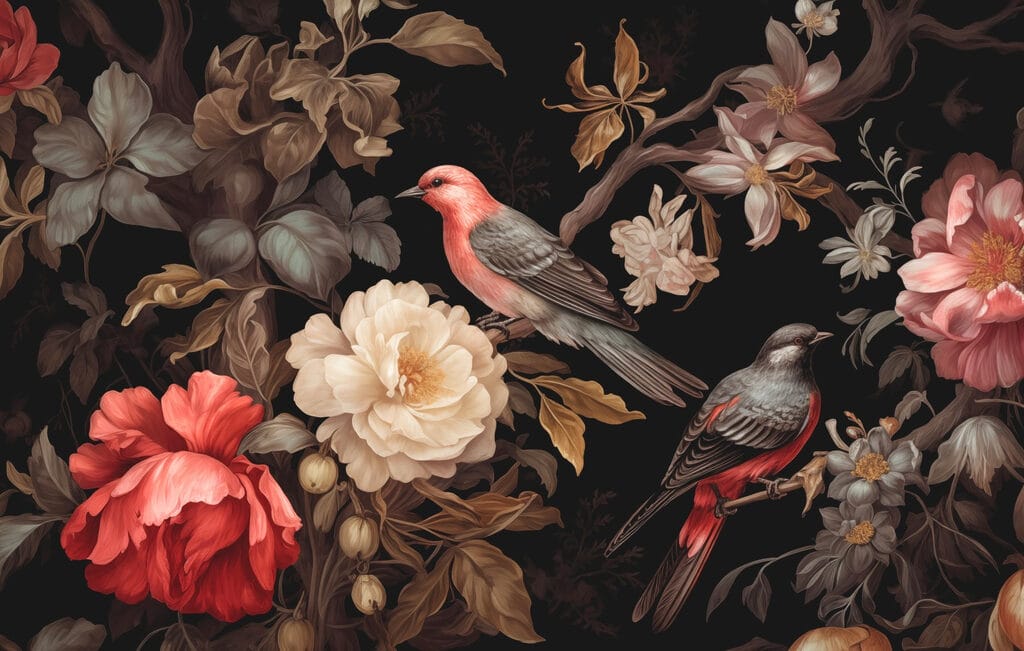 Peinture d'oiseaux sur des fleurs Peinture d'oiseaux sur des fleurs