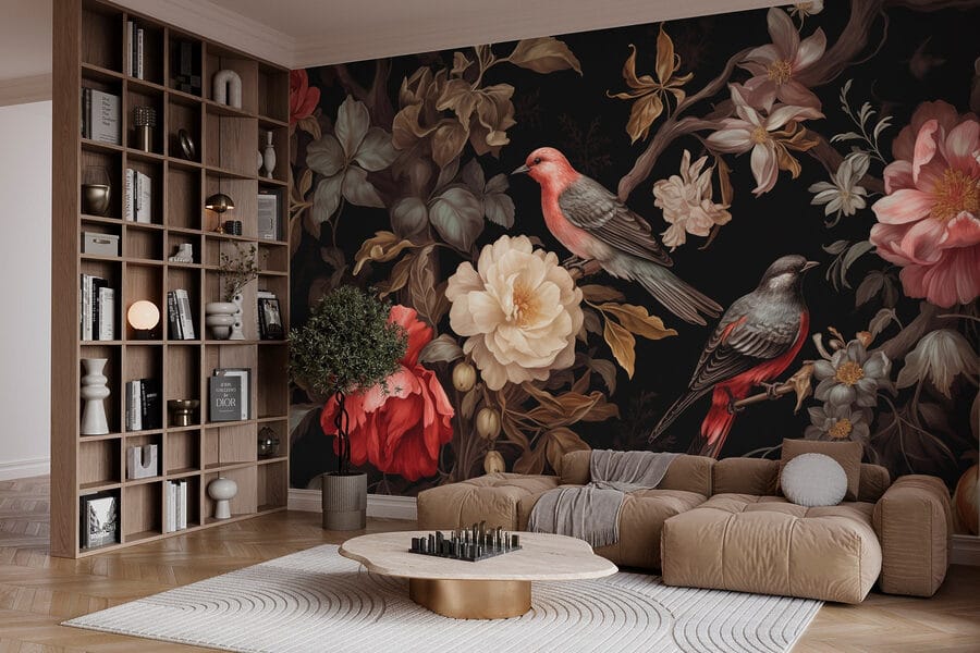 Peinture d'oiseaux sur des fleurs