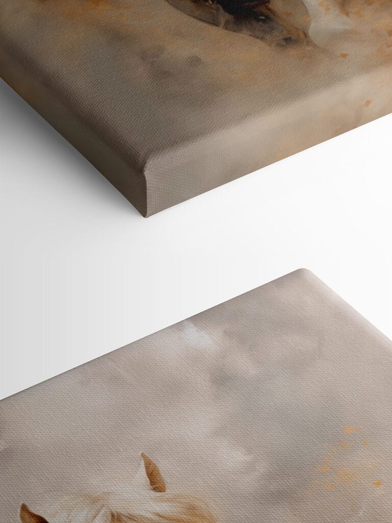 Painting of a white horse with a long mane