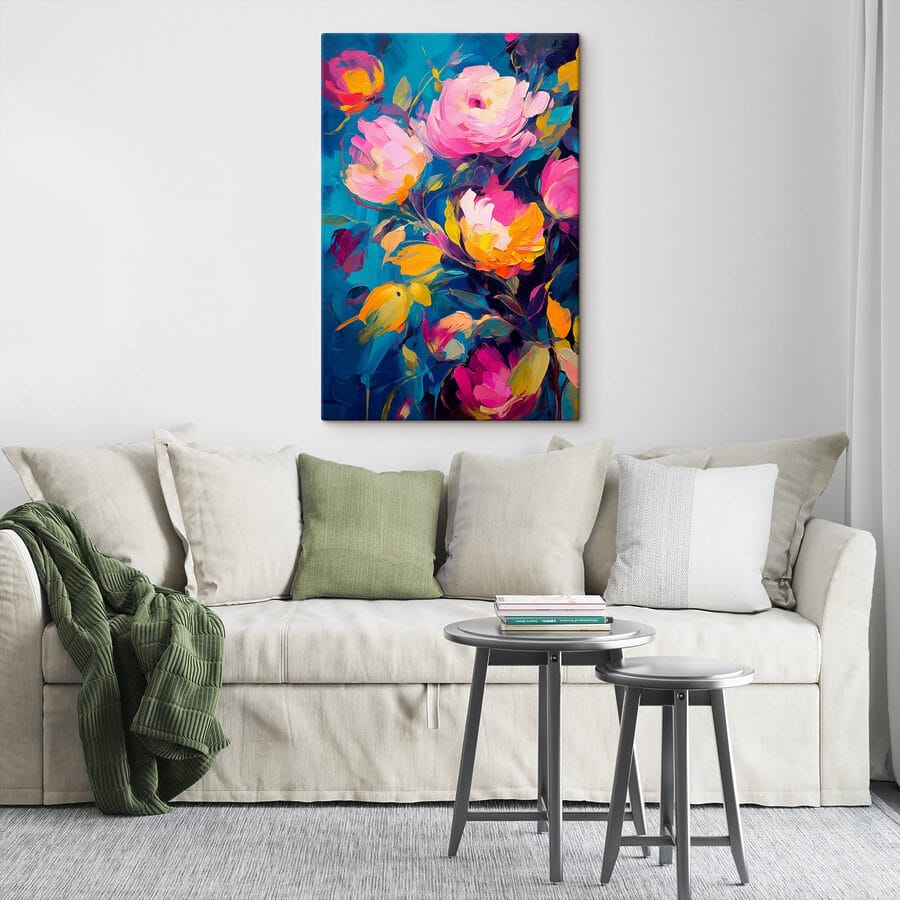 Peinture de fleurs sur fond bleu Peinture de fleurs sur fond bleu