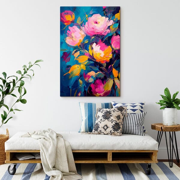 Peinture de fleurs sur fond bleu Peinture de fleurs sur fond bleu